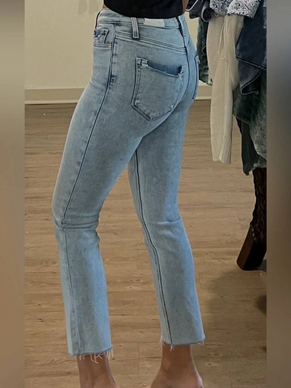 PAIGE Light Blue Cindy Cropped Straight Jeans with Frayed Hem
